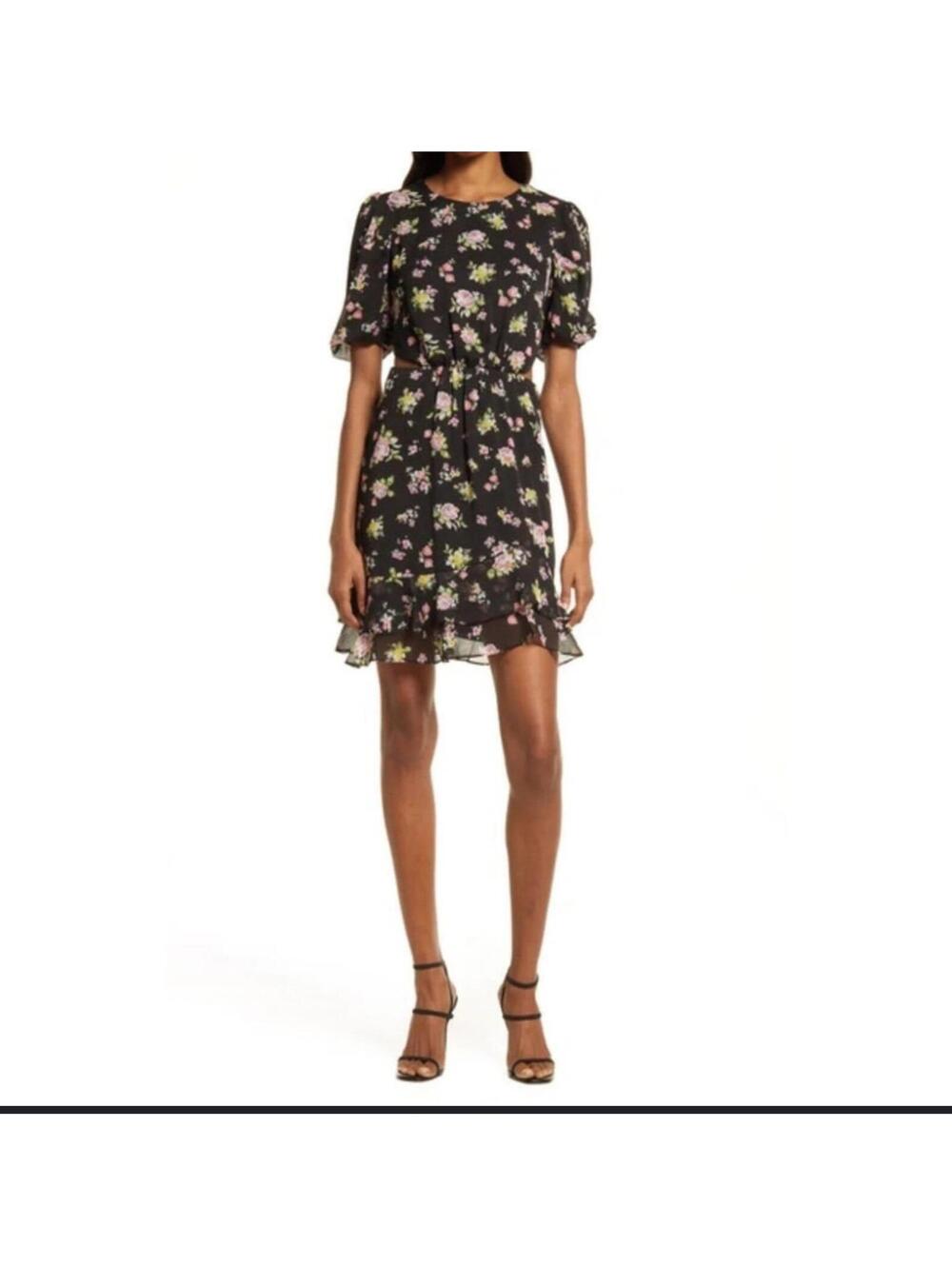 Charles Henry Nordstrom Floral Cutout Dress in Black Ditsy Floral size Small